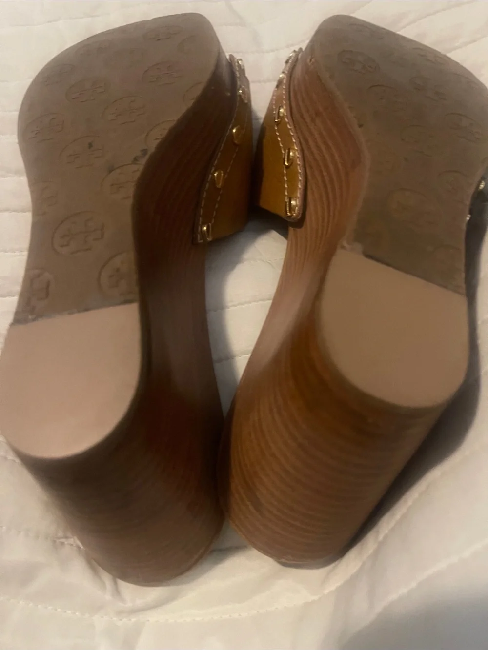 Tory Burch Cognac Leather Logo Slide Mules